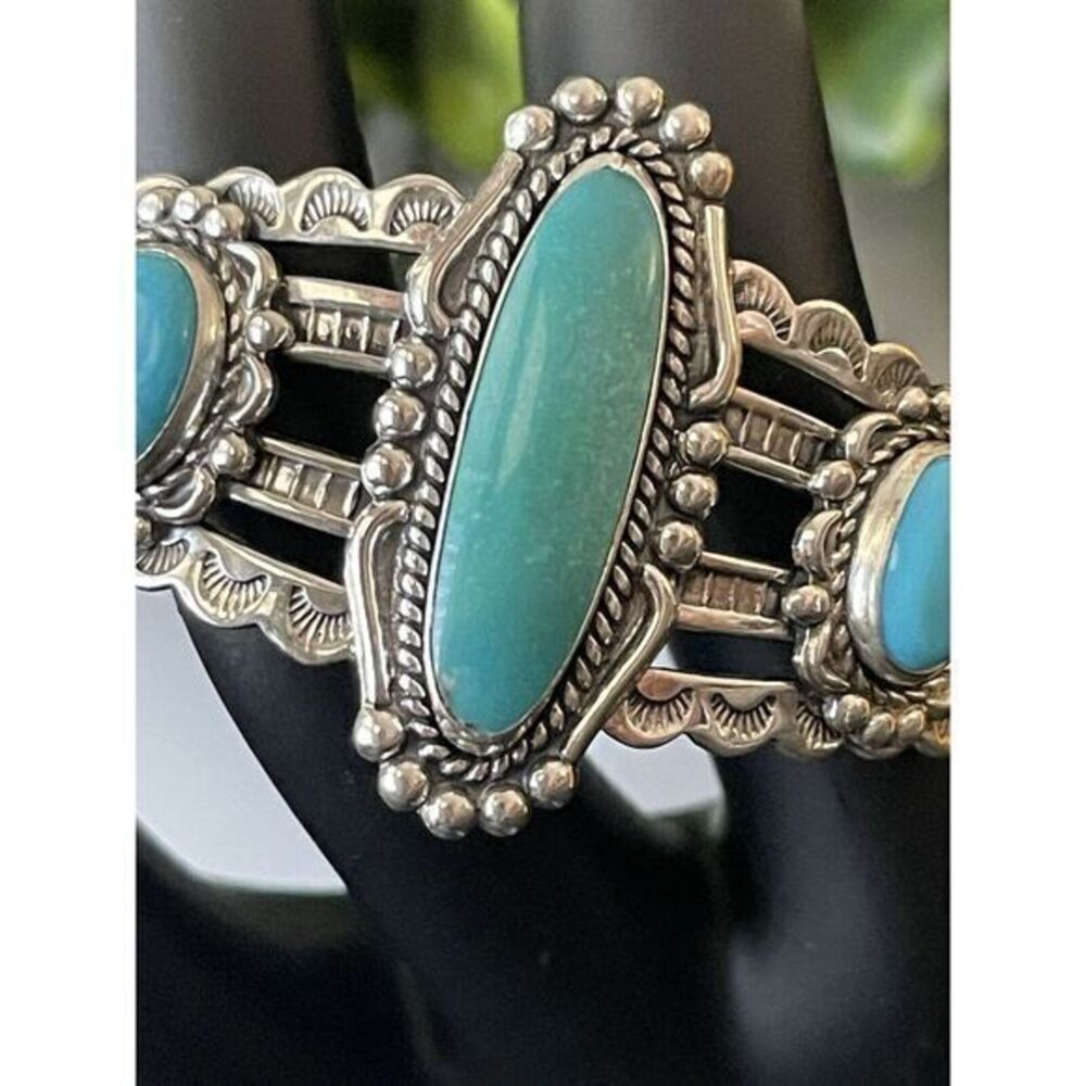 Vintage 1960's Bell Trading Post Sterling & Turquoise Cuff Bracelet - Picture 6 of 14